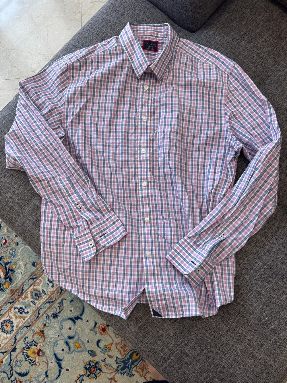 Like NEW! UNTUCKit Pink and Blue Plaid Long-Sleeve Button-Down Shirt- Large
